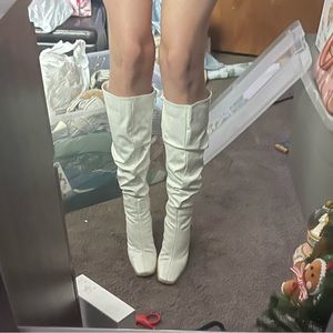 knee high white boots